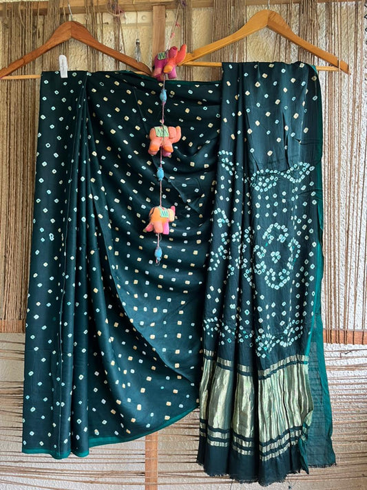 DARK GREEN MODAL SILK BANDHANI SARI