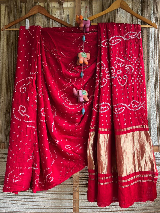 RED MODAL SILK BANDHANI SARI