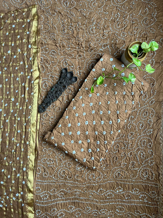 GOLDEN COTTON RAI BANDHANI SUIT SET