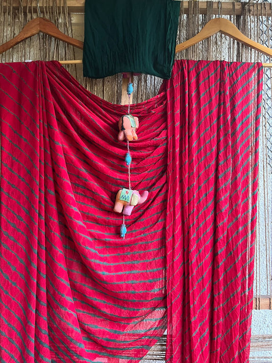 MAROON GREEN LEHERIYA CHIFFON SARI CL- 92