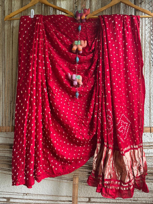 ROSE RED MODAL SILK BANDHANI SARI