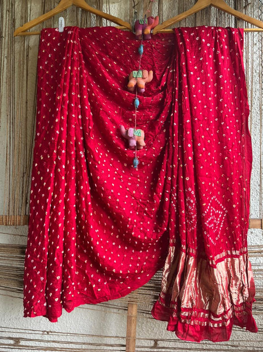 ROSE RED MODAL SILK BANDHANI SARI