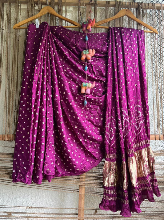 MAGENTA PURPLE MODAL SILK BANDHANI SARI or