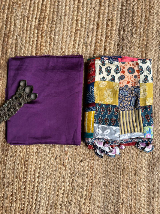 PURPLE MASHRU KURTA WITH AJRAKH PATCHWORK DUPATTA