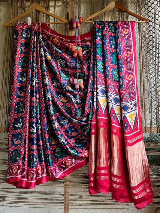 PINK & BLUE MODAL SILK PATOLA SARI WITH ZARI BORDER PMS- 10101