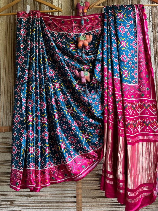 PINK BLUE MODAL SILK PATOLA SARI WITH ZARI BORDER PMS- 1099