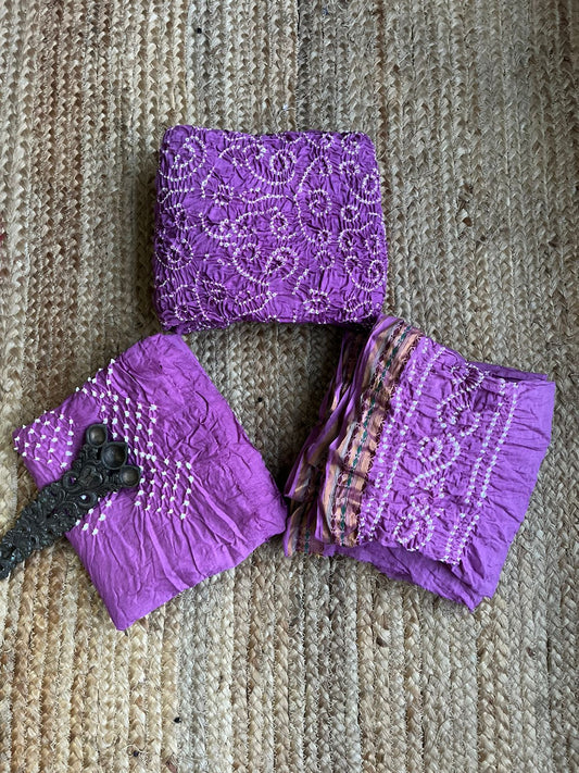 LAVENDER COTTON RAI BANDHANI SUIT SET
