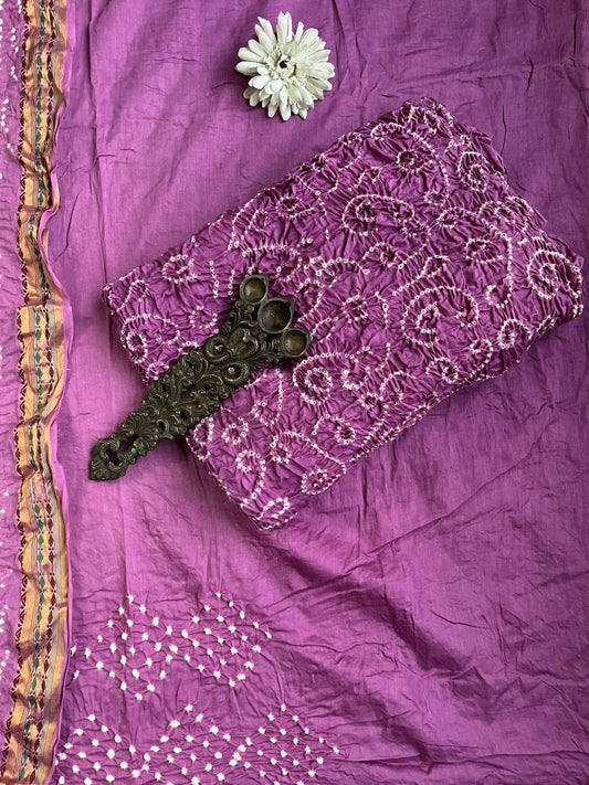 LAVENDER COTTON RAI BANDHANI SUIT SET