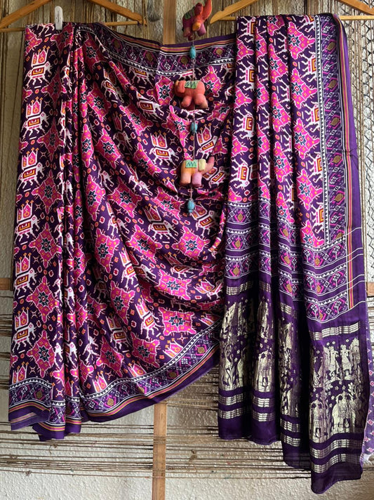 PURPLE PINK MODAL SILK PATOLA PRINT SARI WITH ZARI BORDER PMS- 1081