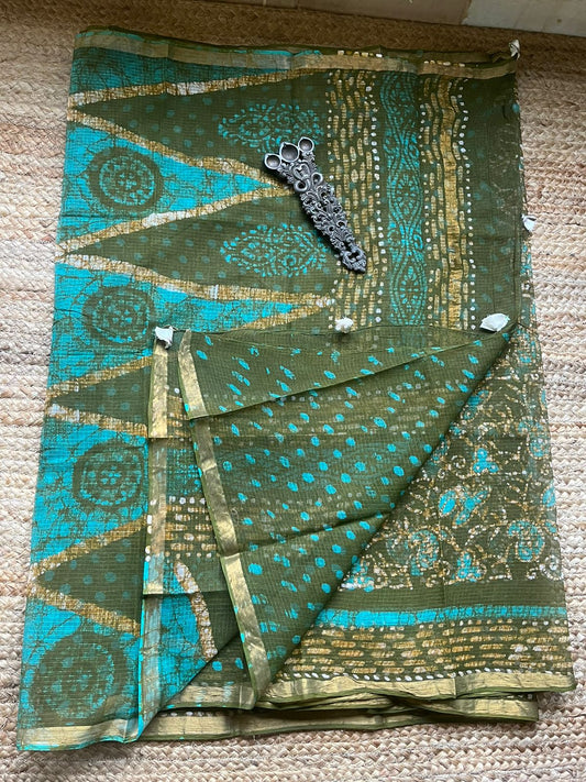 GREEN BLACK KOTA DORIA HANDBLOCK SARI