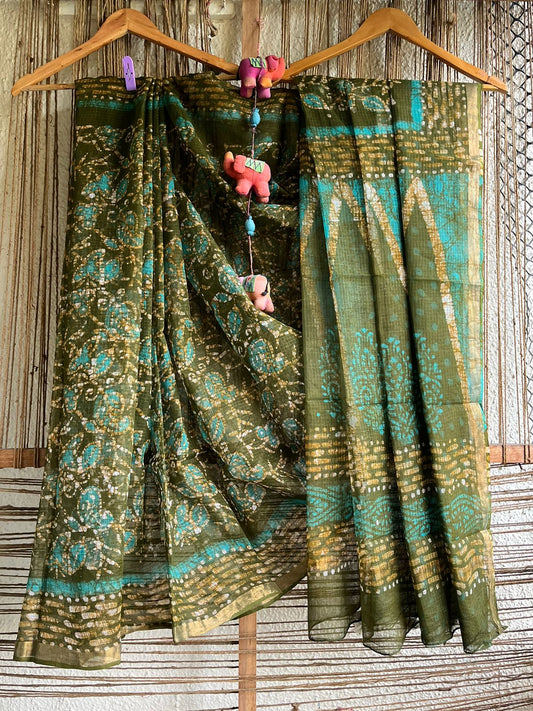GREEN BLACK KOTA DORIA HANDBLOCK SARI
