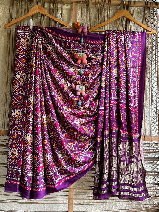 PURPLE PINK MODAL SILK PATOLA PRINT SARI WITH ZARI BORDER PMS- 101