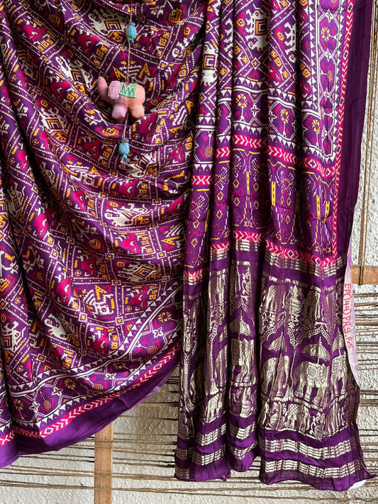 PURPLE PINK MODAL SILK PATOLA PRINT SARI WITH ZARI BORDER PMS- 101