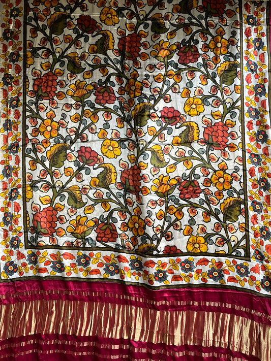 CREAM PINK PATOLA PRINT MODAL SILK DUPATTA