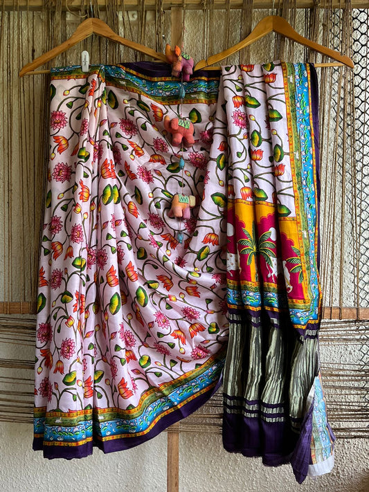PURPLE PICHWAI MODAL SILK PATOLA PRINT SARI WITH ZARI BORDER