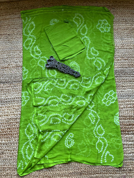 GREEN HANCRAFTED BANDHANI CHIFFON SARI CB-9