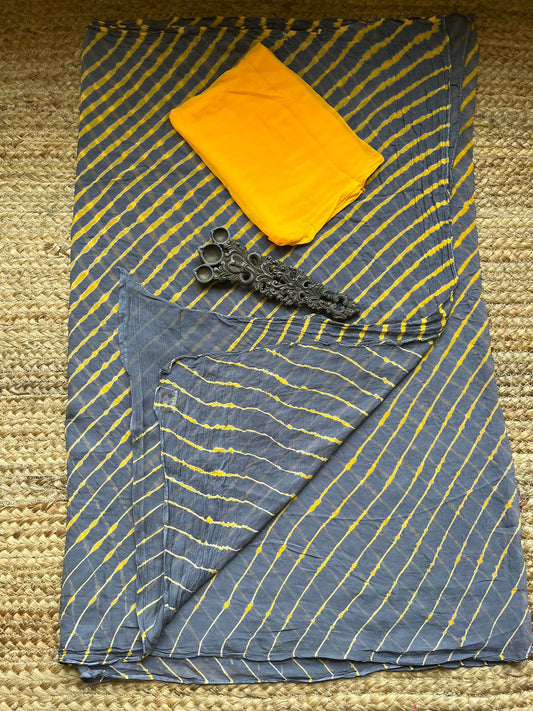 Grey multi leheriya handcraftedchiffon sari