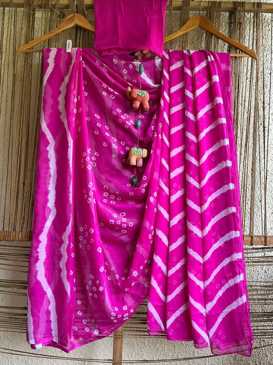 Pink leheriya bandhani chiffon sari cl-88