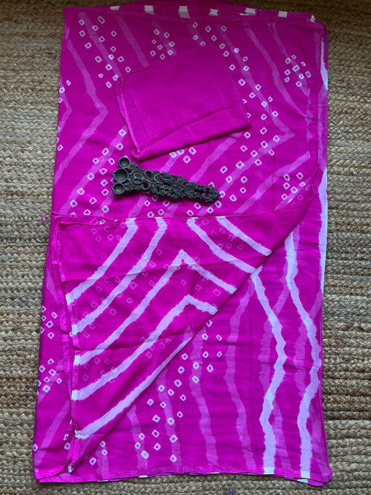 Pink leheriya bandhani chiffon sari cl-88
