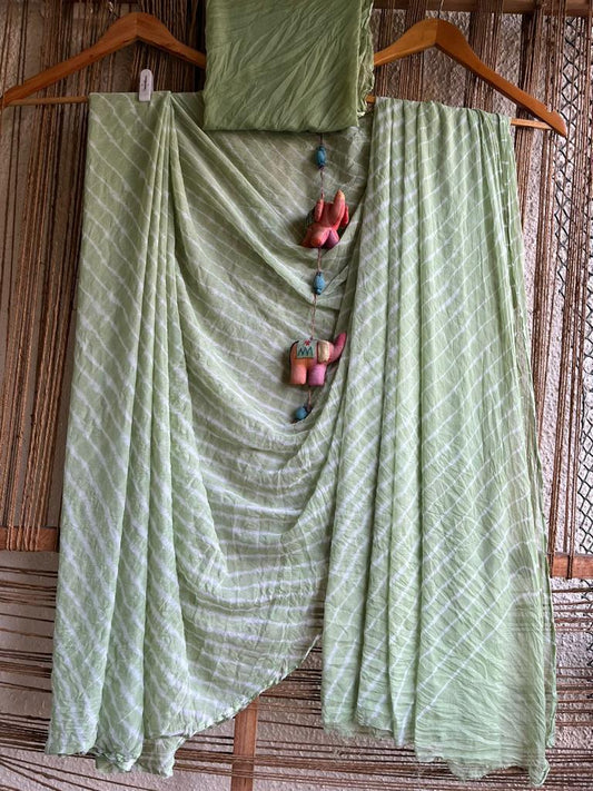 PASTEL MINT GREEN LEHERIYA HANDCRAFTED CHIFFON SARI CL-86
