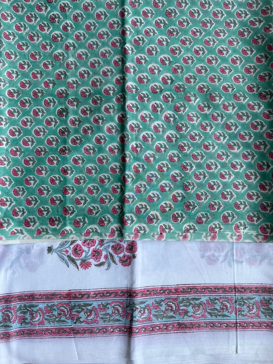 GREEN WITH ROSE JAIPUR HANDBLOCK COTTON KURTA WITH BOTTOM CORD SET