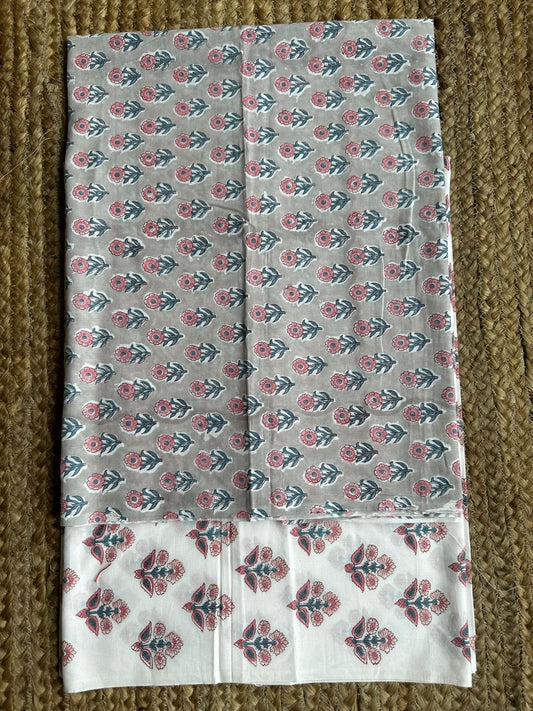 GREY WITH ROSE JAIPUR HANDBLOCK COTTON KURTA WITH BOTTOM CORD SET