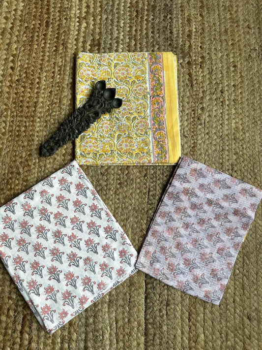 YELLOW WHITE KOTA HANDBLOCK SUIT SET