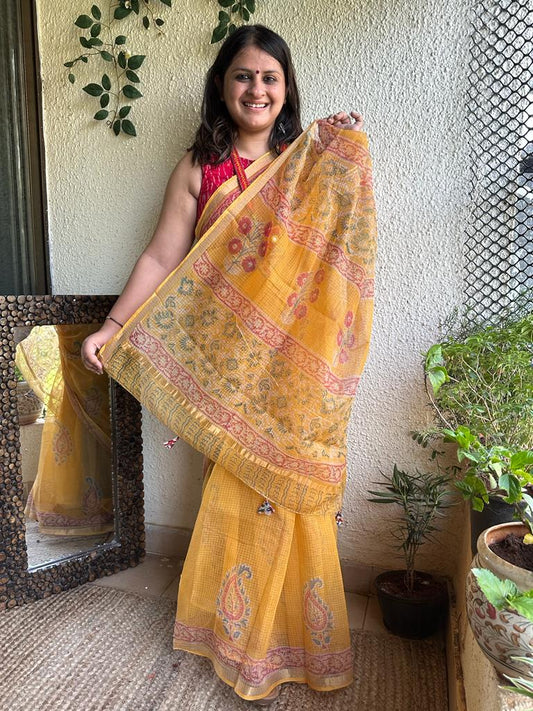 MUSTARD KOTA DORIA HANDBLOCK SARI