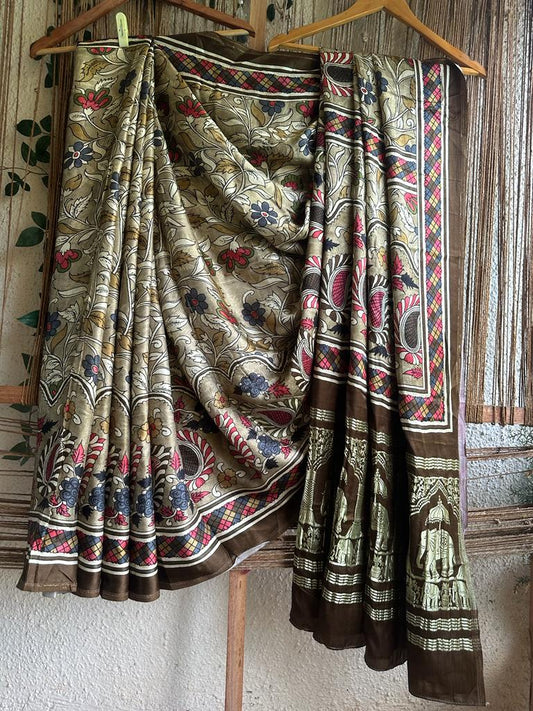 MENHDI GREEN MODAL SILK PATOLA PRINT SARI WITH ZARI BORDER PMS- 1065