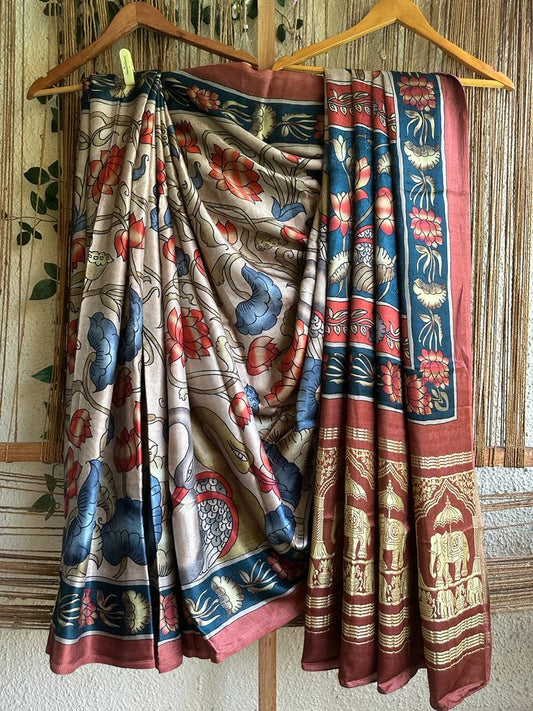 BROWN AND CREAM MODAL SILK PATOLA PRINT SARI WITH ZARI BORDER PMS- 1067