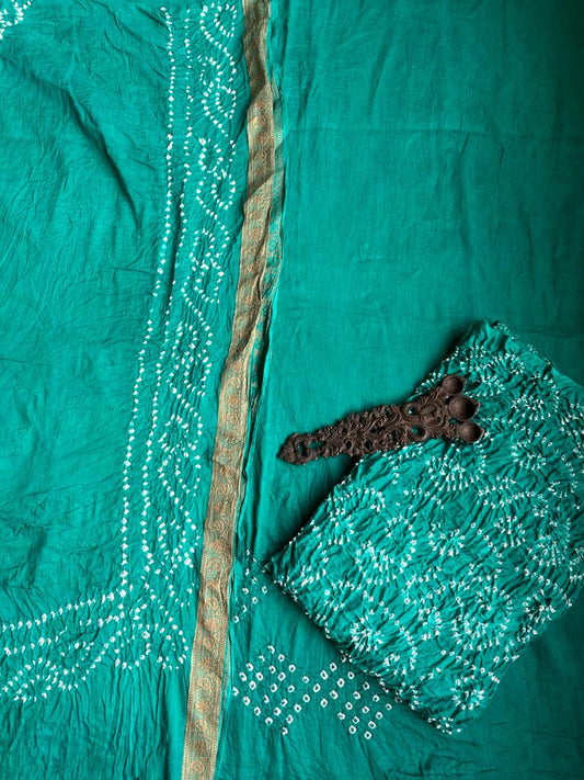TURQOUISE GREEN COTTON RAI BANDHANI SUIT SET