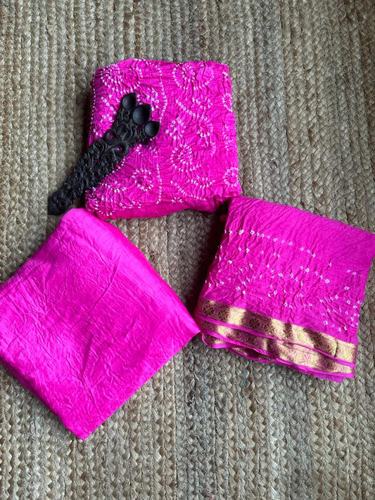 PINK COTTON RAI BANDHANI SUIT SET