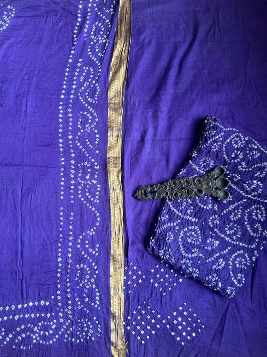 PURPLE COTTON RAI BANDHANI SUIT SET