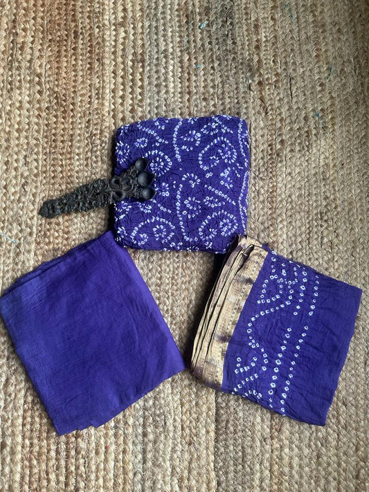 PURPLE COTTON RAI BANDHANI SUIT SET