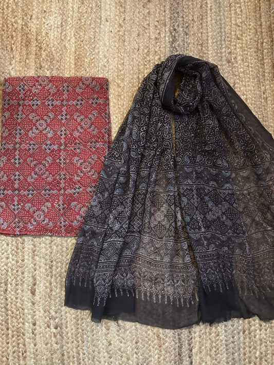 MAROON AJRAKH HANDBLOCK KOTA KURTA SET