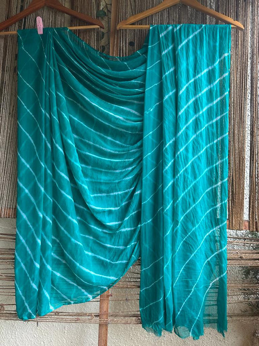 SEA GREEN LEHERIYA HANDCRAFTED CHIFFON SARI CL-69