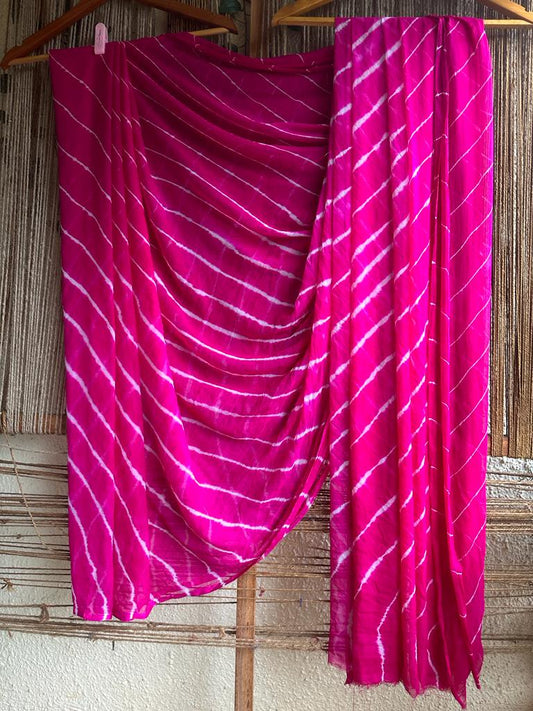 RANI PINK LEHERIYA HANDCRAFTED CHIFFON SARI CL-66