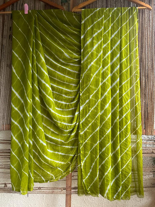 MEHNDI GREEN LEHERIYA HANDCRAFTED CHIFFON SARI CL-65
