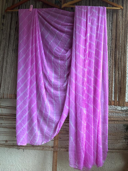 NEON PINK LEHERIYA HANDCRAFTED CHIFFON SARI CL-64