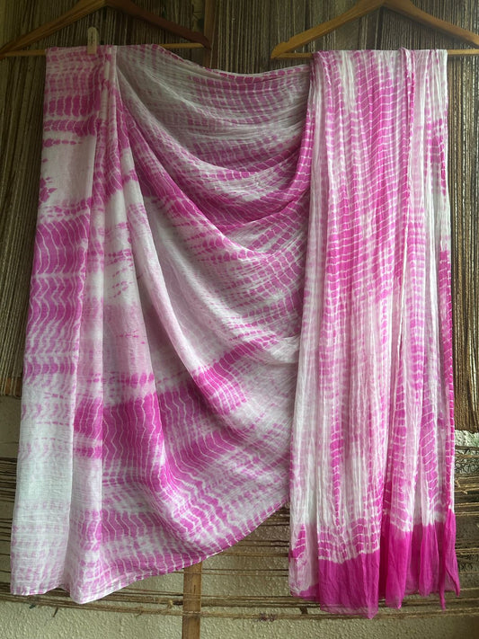 WHITE PINK SHIBORI HANDCRAFTED CHIFFON SARI CL-38