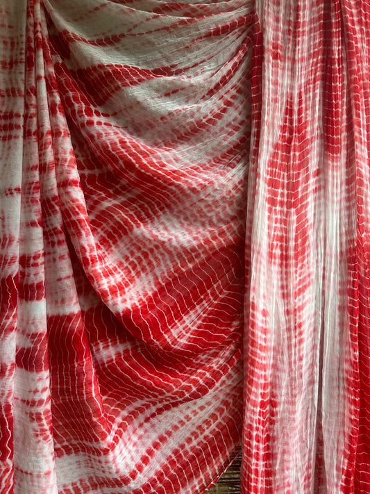 White red shibori handcrafted chiffon sari