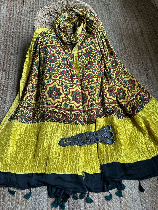 BEIGE GAJJI AJRAKH HANDCRAFTED DUPATTA