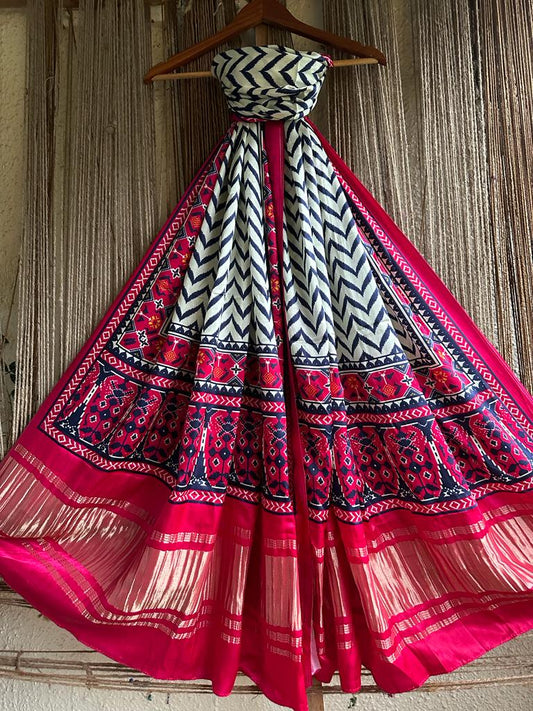 Blue pink patola print modal silk dupatta