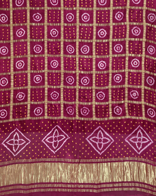 Pink Purple handcrafted modal silk gharchola dupatta