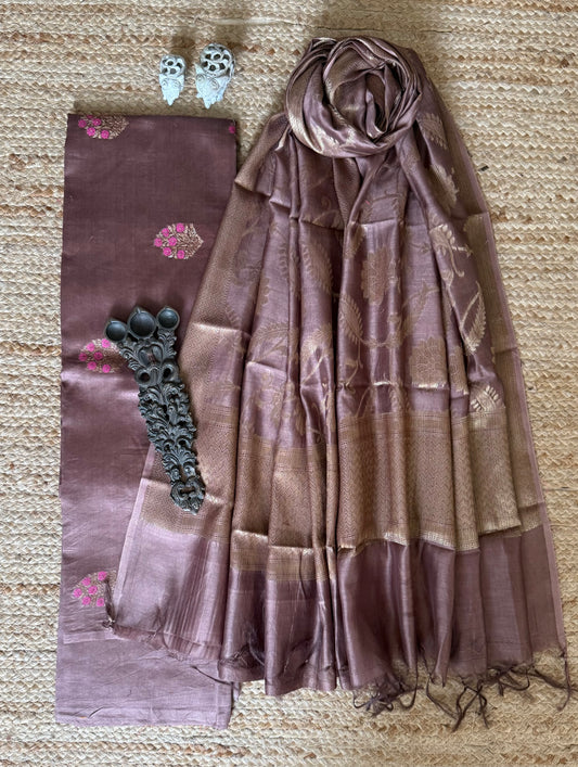 Cinnamon Chanderi Handloom Banarsi Booti Three Piece Suit