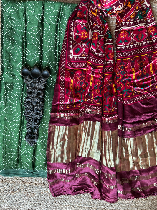 GREEN MASHRU SILK KURTA WITH PATOLA HANDCRAFTED MODAL SILK DUPATTA PS-18