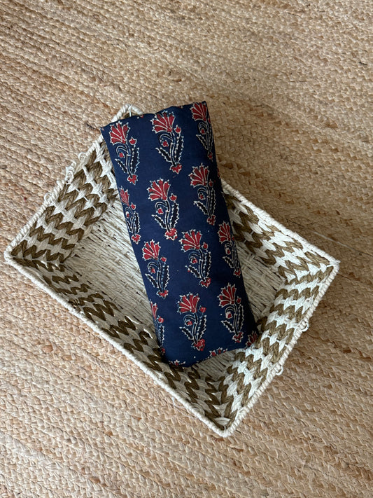 Blue ajrakh handcrafted natural dye printed fabric  cf - 10