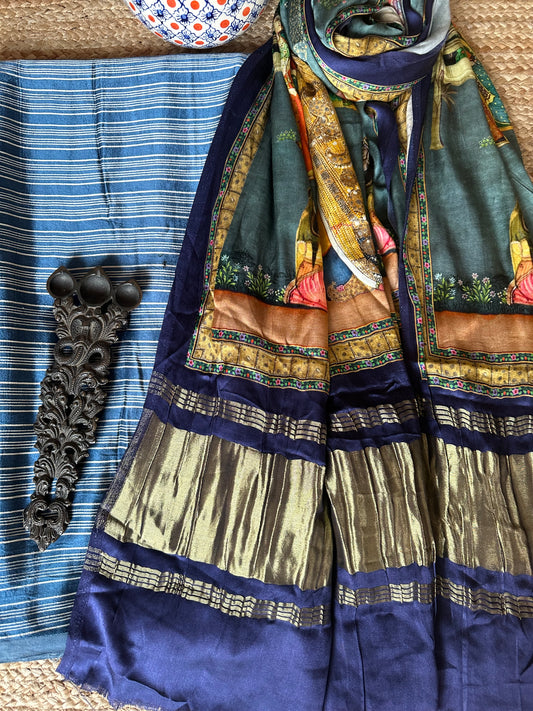 BLUE MASHRU SILK KURTA WITH PATOLA PRINT MODAL SILK DUPATTAS