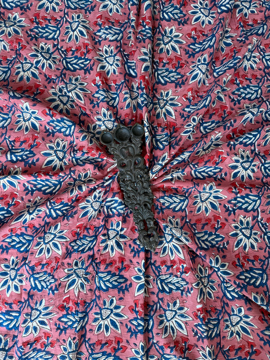 Blush Pink ajrakh  handcrafted cotton silk un stitched blouse piece