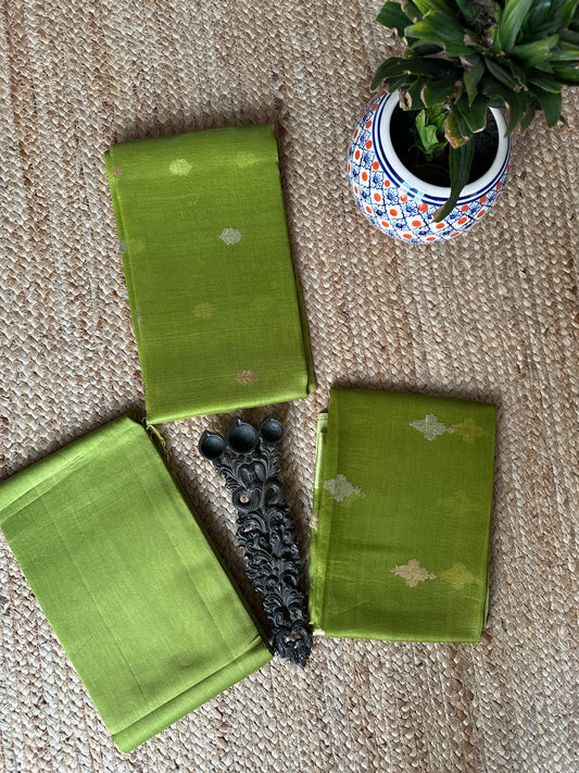 Mehendi Green Kora  silk certified handloom Banarsi Booti three piece suit